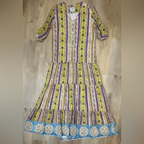 Alicia Bell Vibrant Striped Silk Patchwork Maxi Dress - Picture 1 of 4
